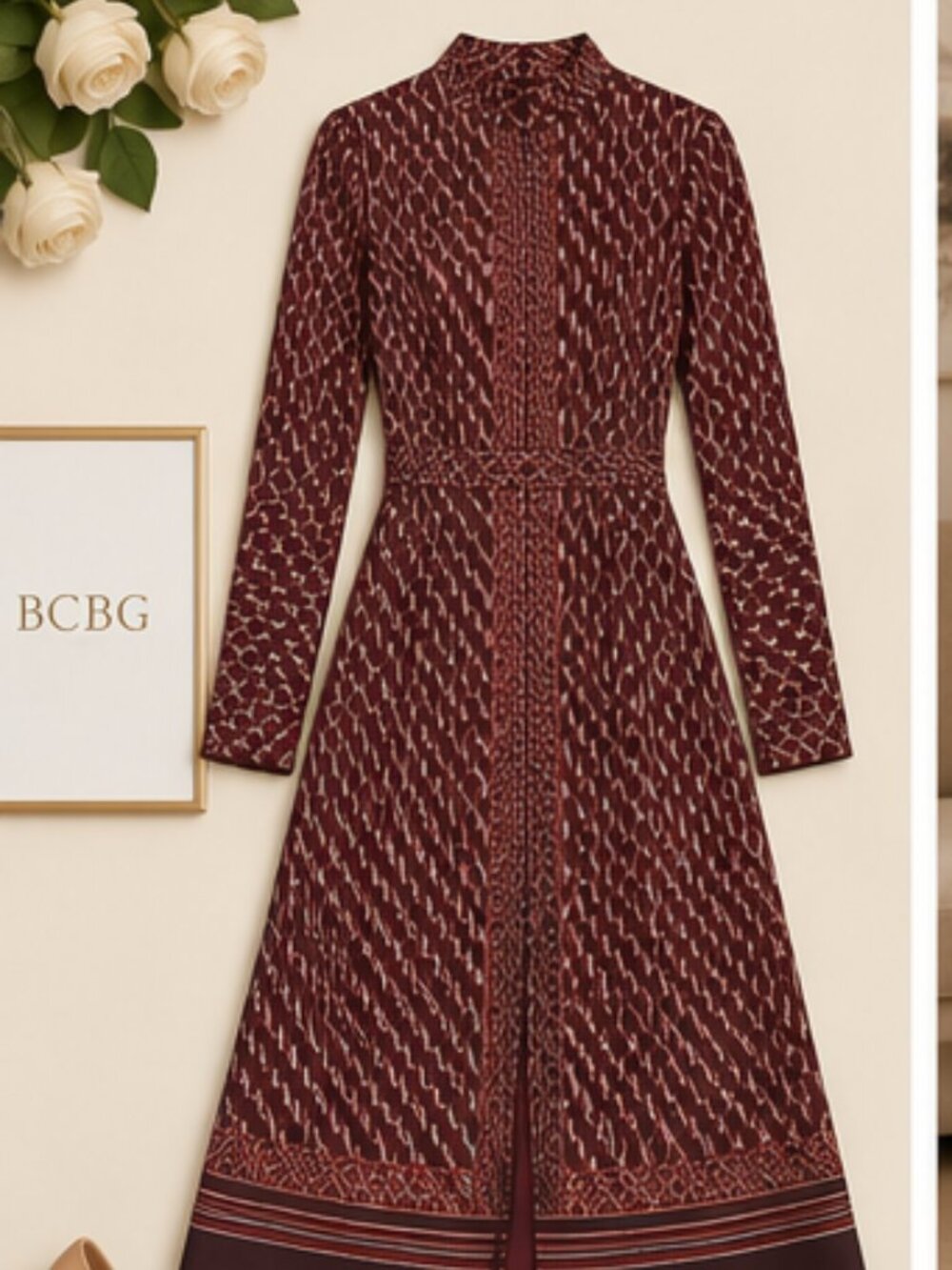BCBG Truffle Mock Neck Long Sleeve Maxi Dress NWT Size 10 Formal Gown